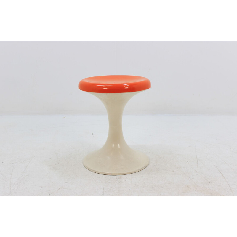 Tabouret tulipe vintage orange et blanc par Panton Verner Era