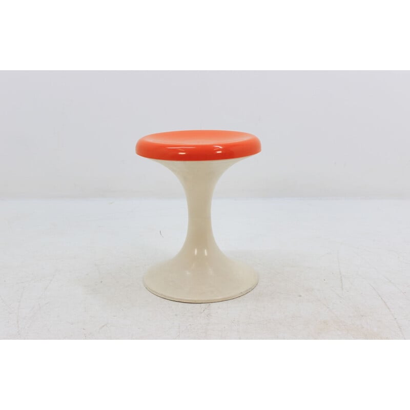 Vintage orange and white Tulip stool by Era Panton Verner