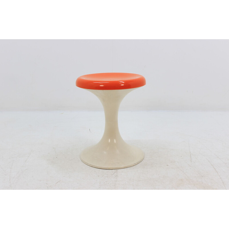 Vintage orange and white Tulip stool by Era Panton Verner