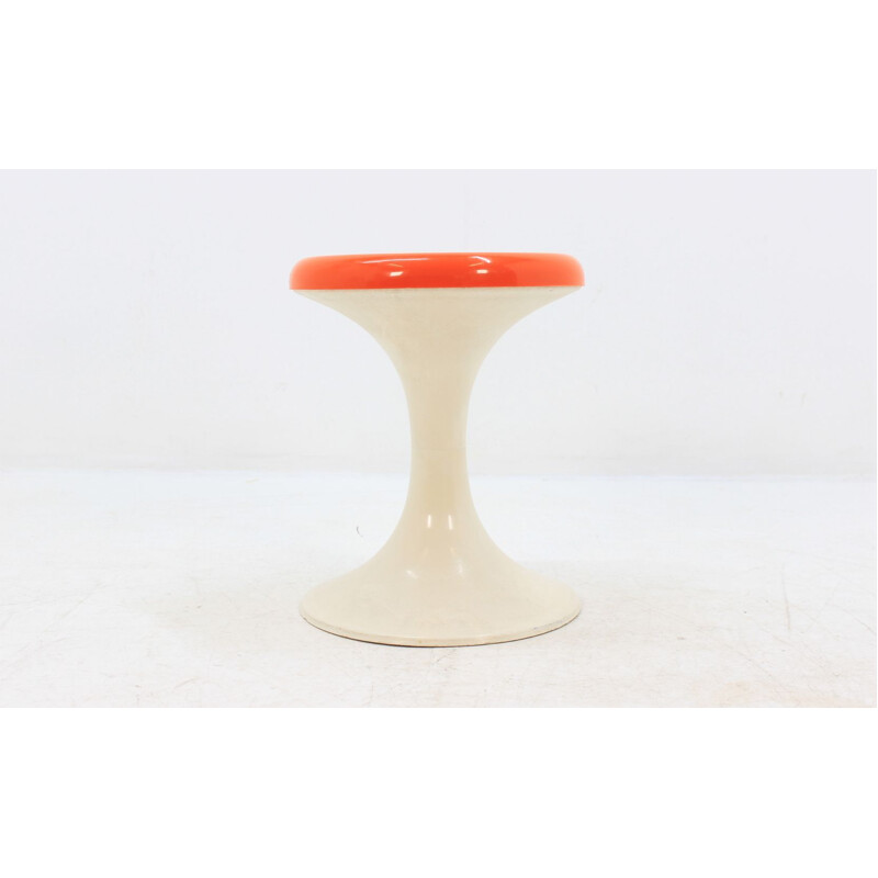 Vintage orange and white Tulip stool by Era Panton Verner