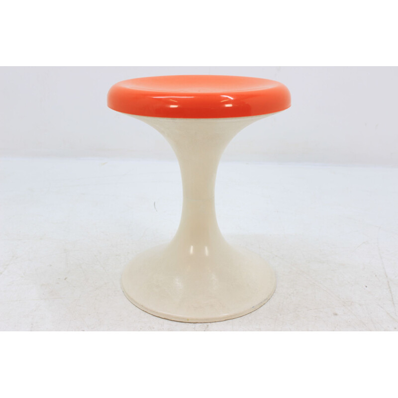 Vintage orange and white Tulip stool by Era Panton Verner