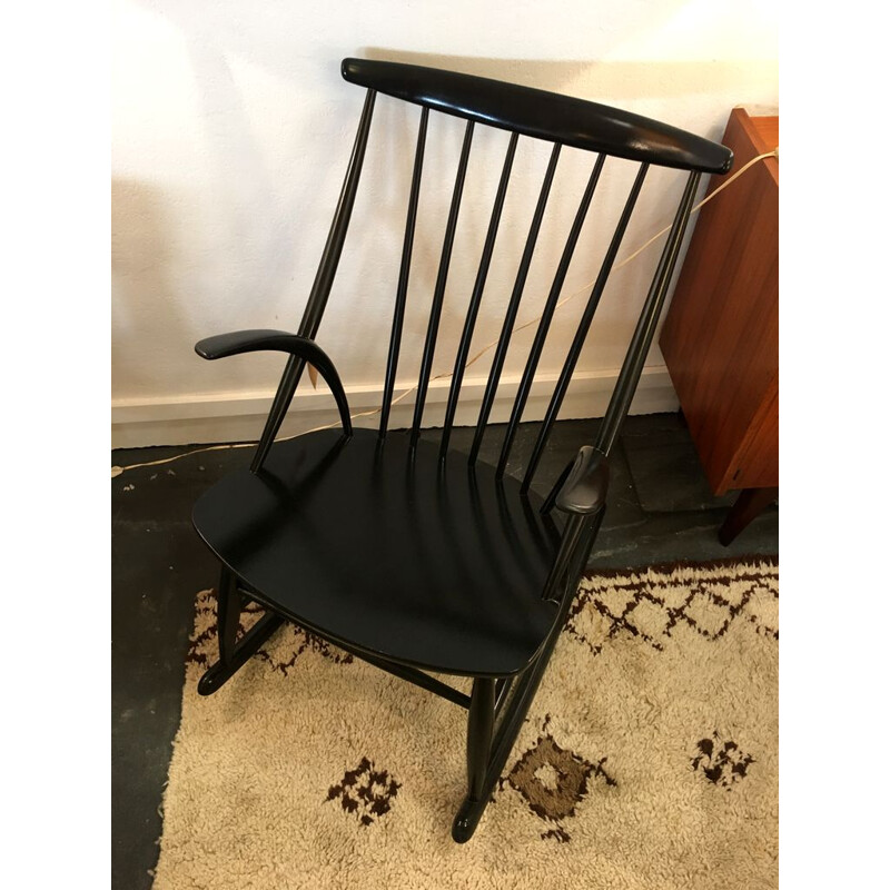 Vintage black rocking chair by Illum Wikkelso for Niels Eilersen