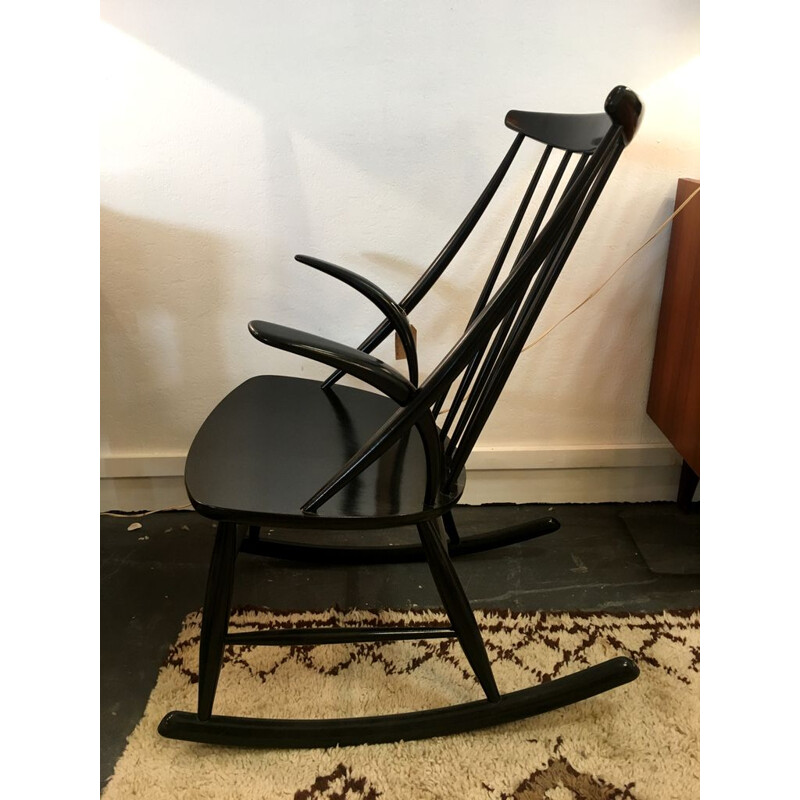 Vintage black rocking chair by Illum Wikkelso for Niels Eilersen