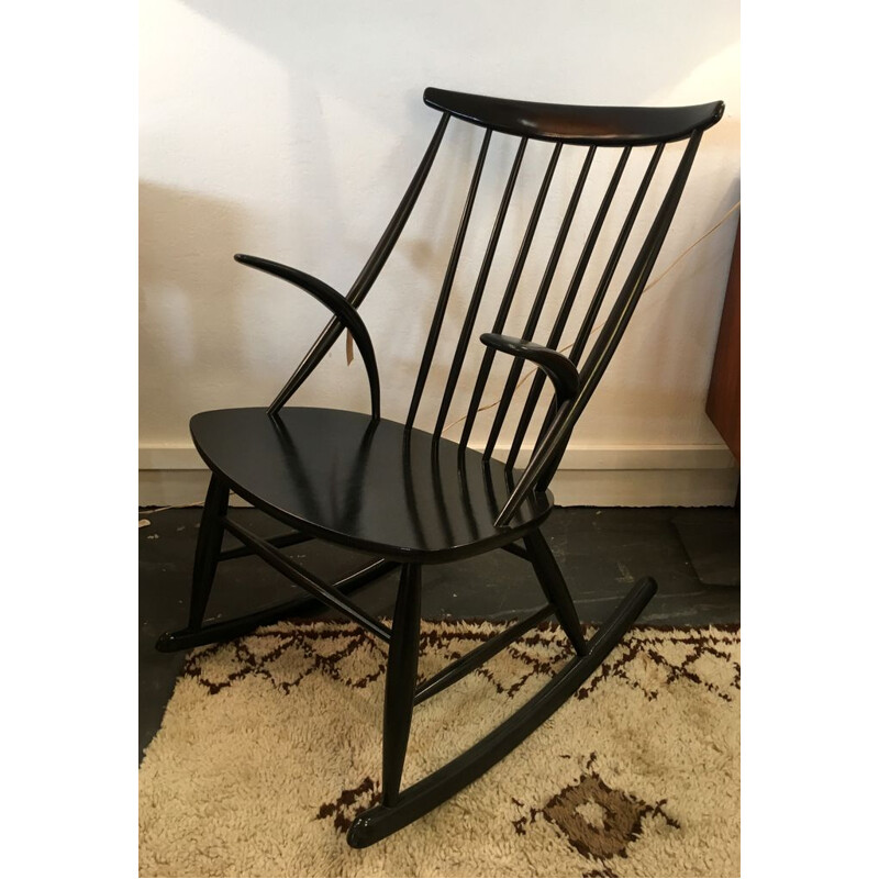 Vintage black rocking chair by Illum Wikkelso for Niels Eilersen