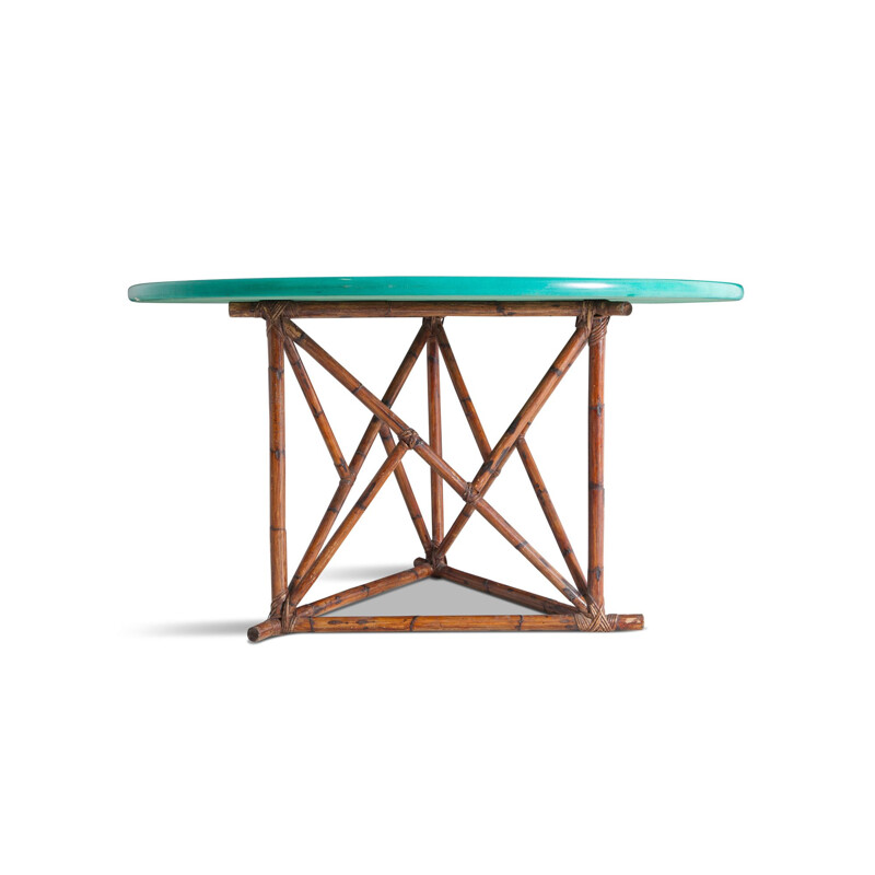 Vintage green dining table in bamboo