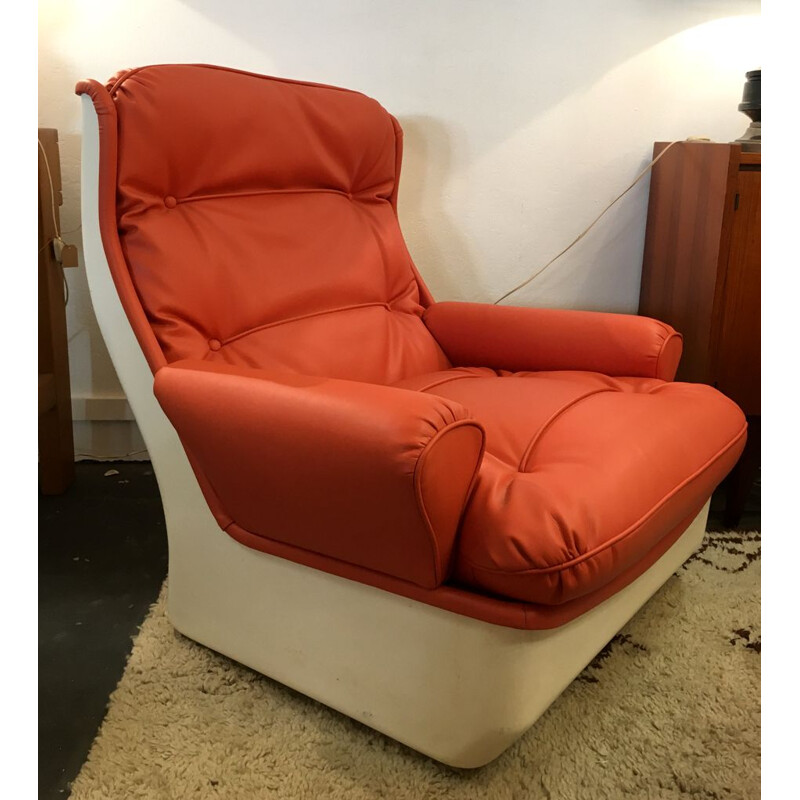 Vintage orange orchid armchair by Michel Cadestin for Airborne