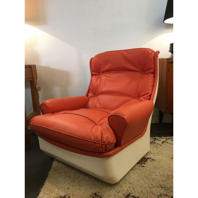 Vintage orange orchid armchair by Michel Cadestin for Airborne