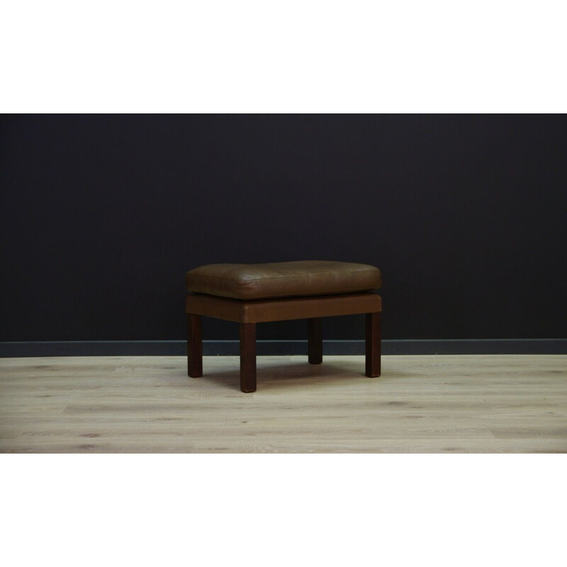 Fauteuil avec ottoman vintage danois en cuir marron