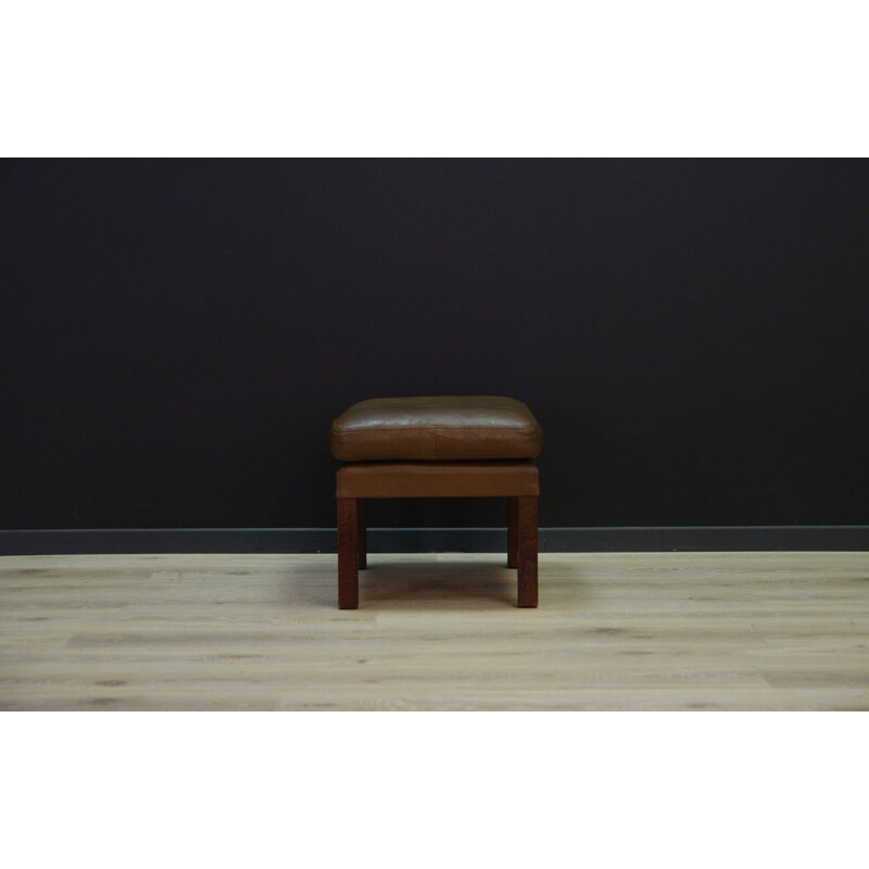 Vintage Danish armchair with footstool in brown leather