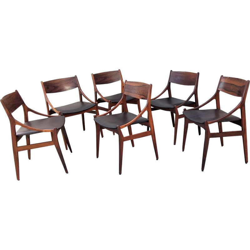 Set of 6 Scandinavian chairs in rosewood by Vestervig Eriksen