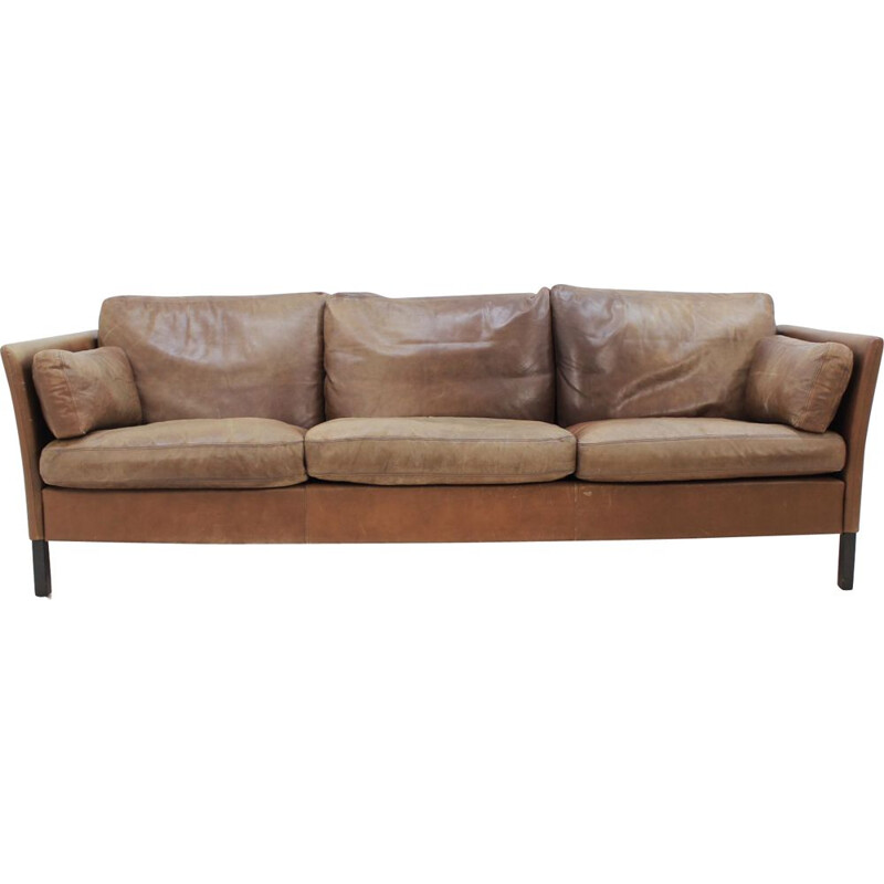 Vintage Danish 3-seater sofa in brown leather by Georg Thams