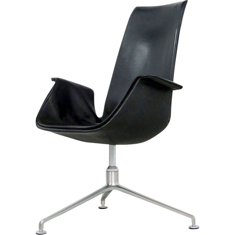 Vintage bird armchair in black leather by Fabricius & Kastholm for Kill International