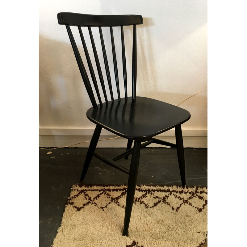 Vintage scandinavian chair in painted black wood 1970 