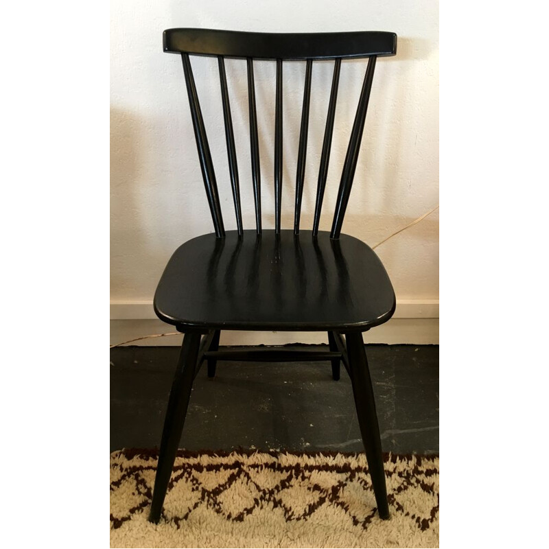 Vintage scandinavian chair in painted black wood 1970 