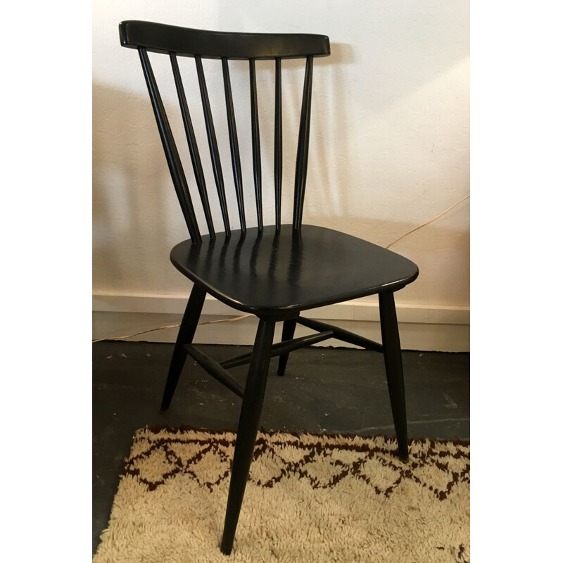 Vintage scandinavian chair in painted black wood 1970 