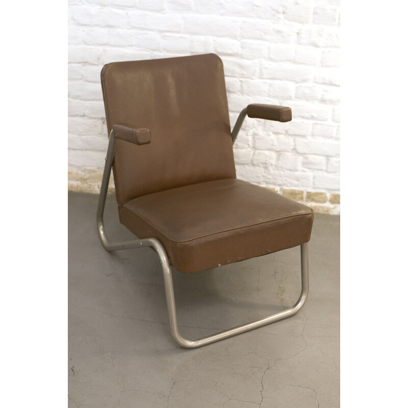 Paire de fauteuils tubulaires vintage en skai et métal 1940