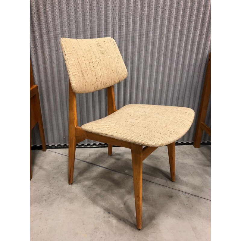 Set of 2 vintage chairs in wool and oak 1950