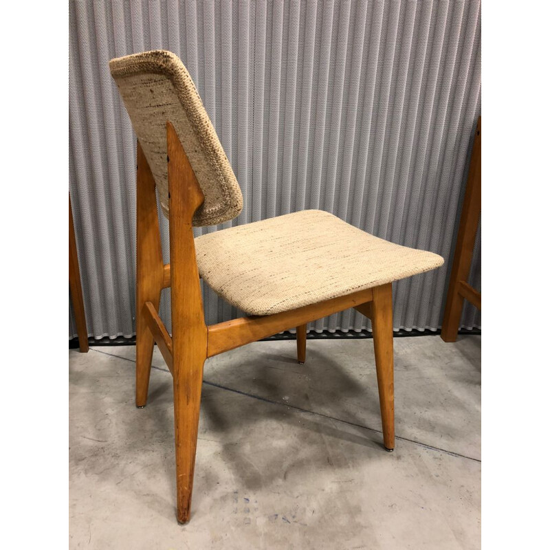 Set of 2 vintage chairs in wool and oak 1950