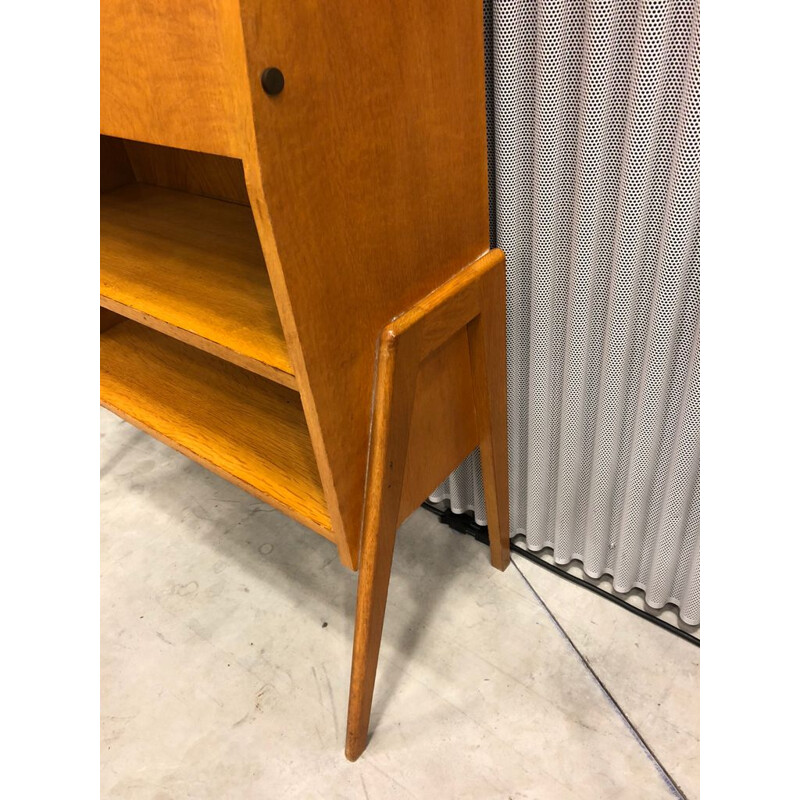 Vintage french writing desk in oak and in green leatherette 1950