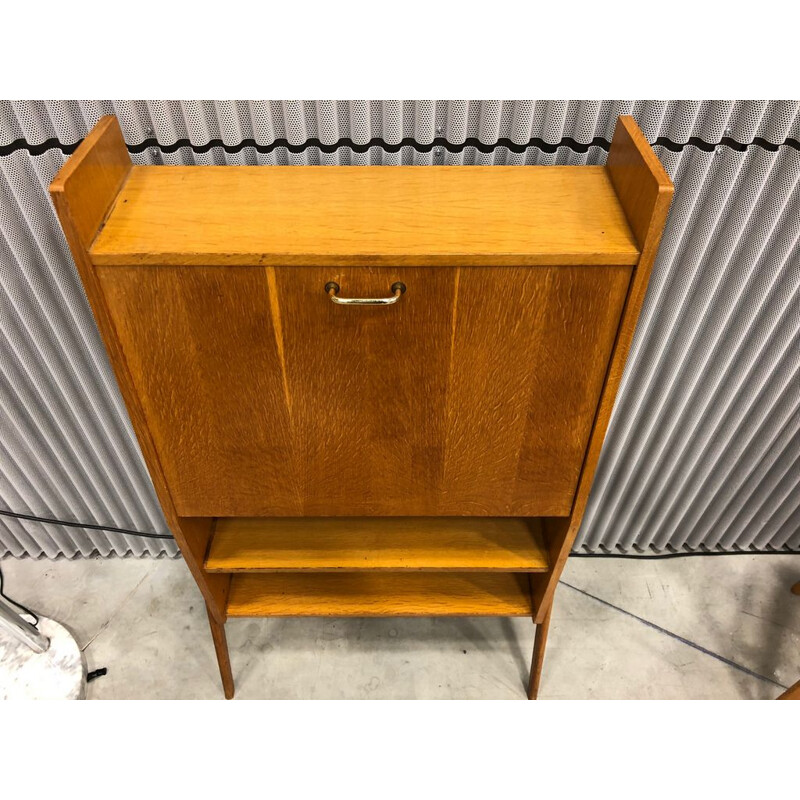 Vintage french writing desk in oak and in green leatherette 1950