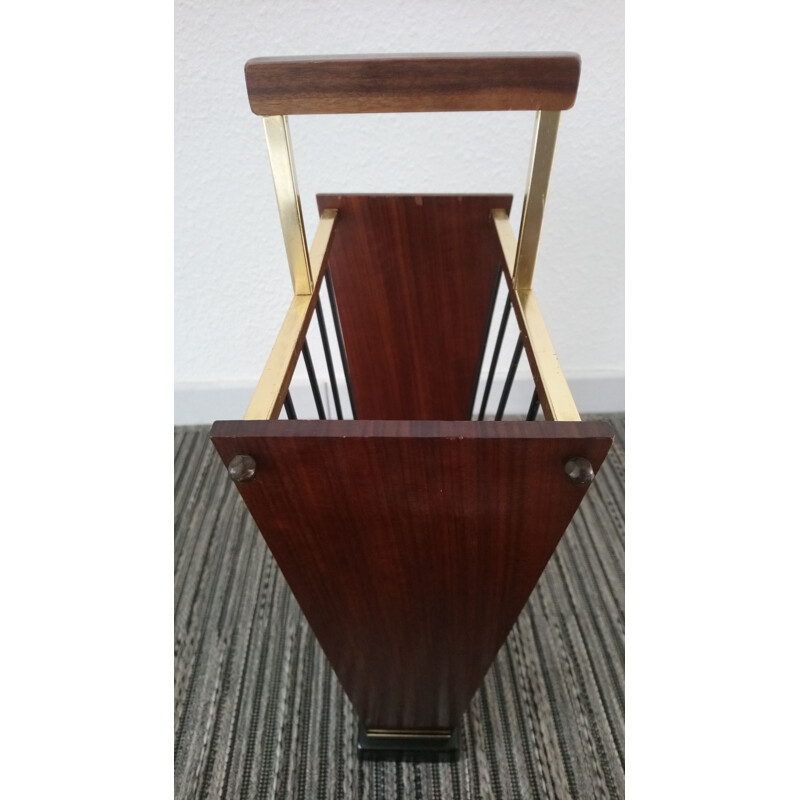 Vintage Erwi umbrella stand in wood, metal and brass 1960