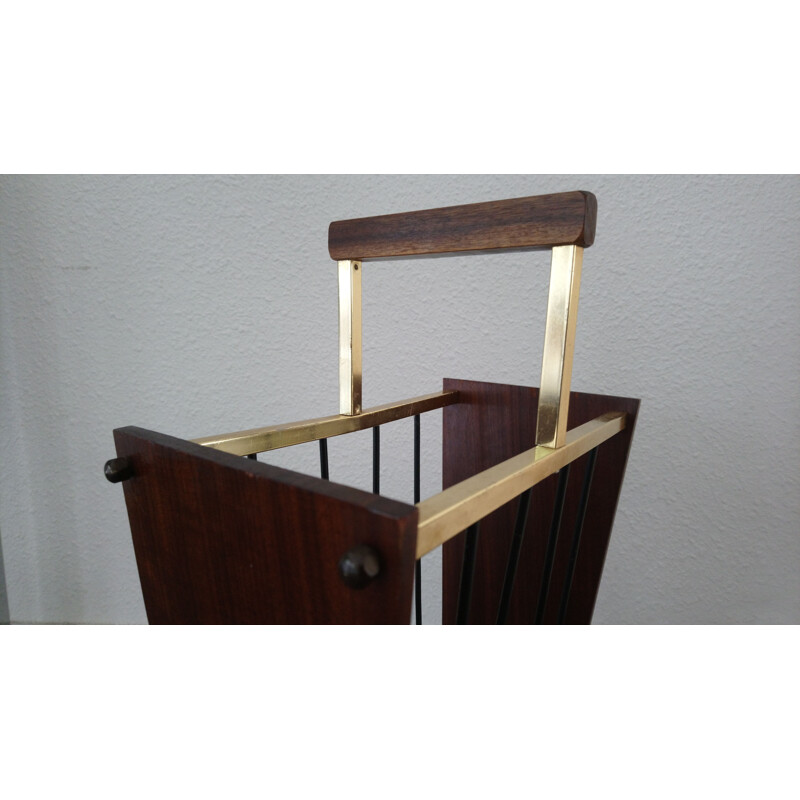 Vintage Erwi umbrella stand in wood, metal and brass 1960