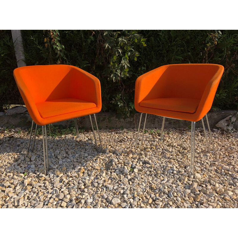 Suite aus 2 orangefarbenen Vintage-Sesseln