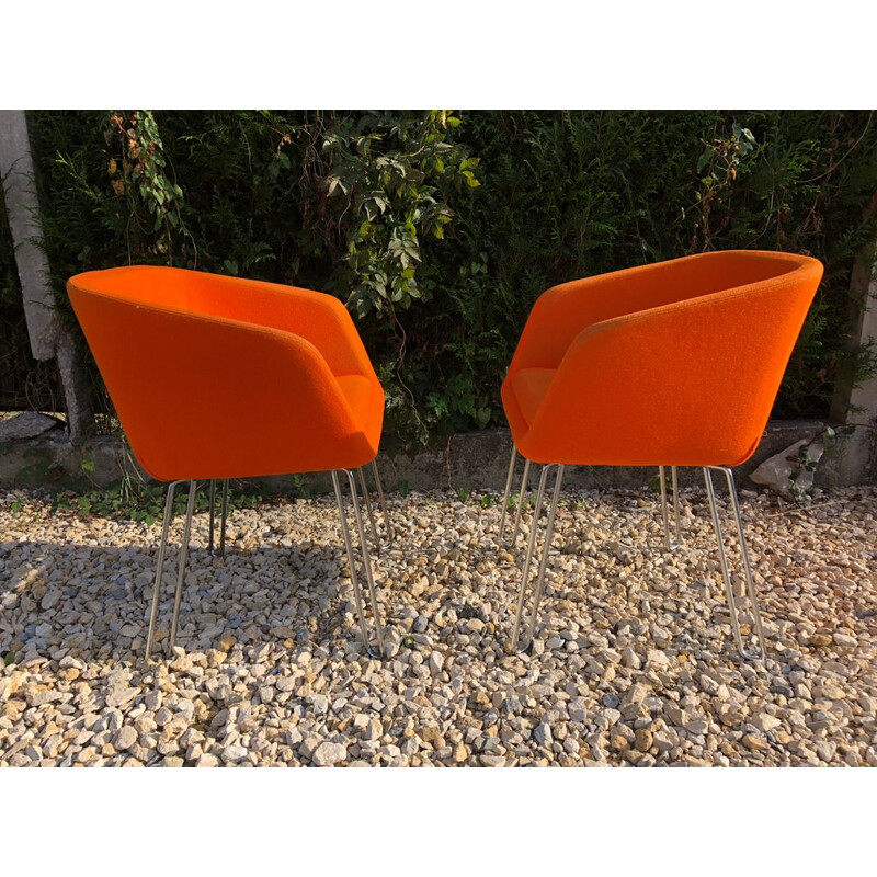 Suite aus 2 orangefarbenen Vintage-Sesseln