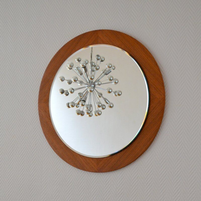 Vintage Scandinavian Round mirror in teak