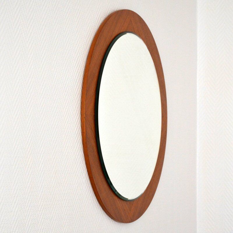 Vintage Scandinavian Round mirror in teak