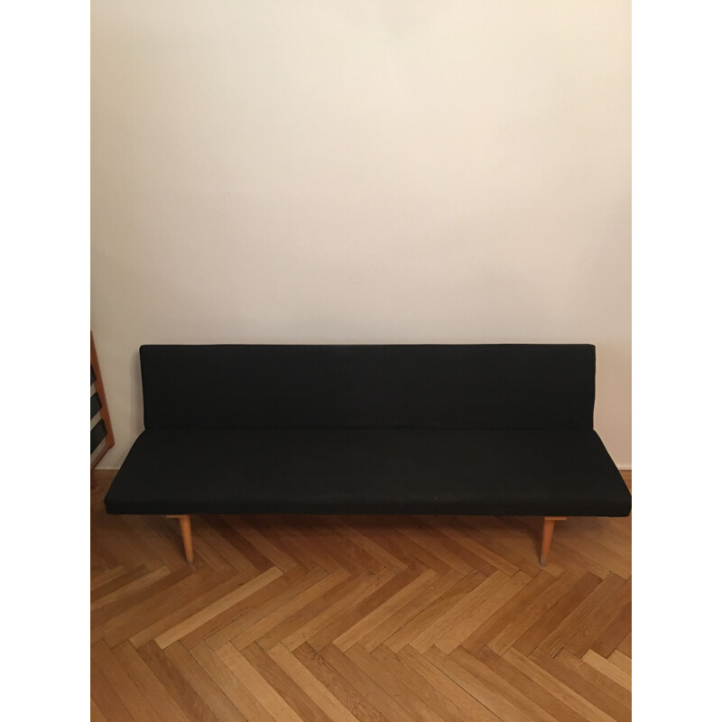 Convertible daybed in wood and black fabric by Miroslav Navratil