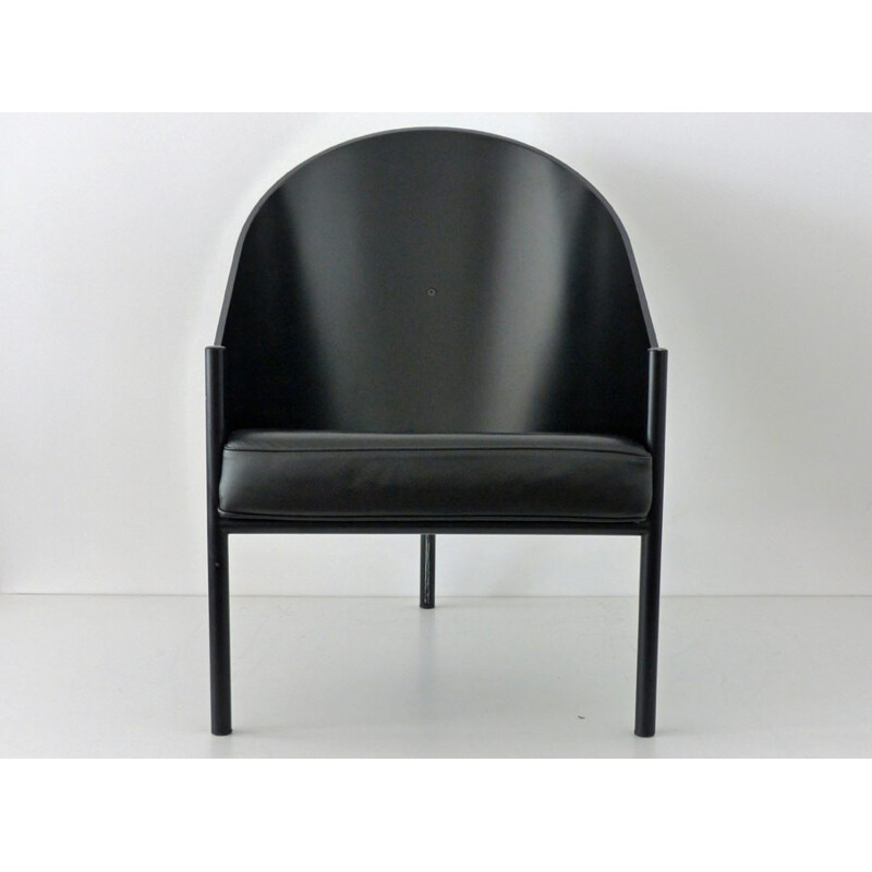 Vintage Pratfall armchair in metal wood and leather 1980s