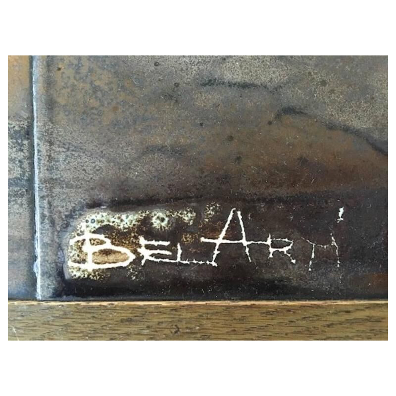 Table basse vintage en chêne et céramique par J. Belarti