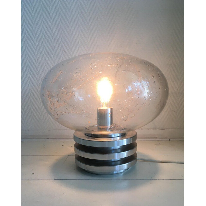 Vintage space age lamp in glass and metal by Doria Leuchten, Germany