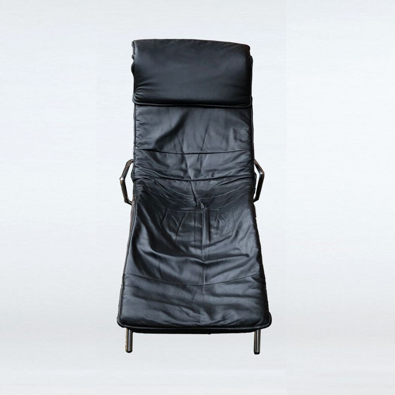 Chaise longue vintage scandinave en cuir et tissu 1980