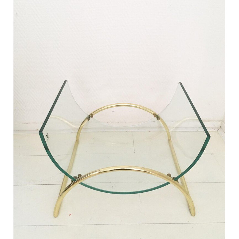 Vintage Italian magazine rack in brass and glass by Galotti and Radice