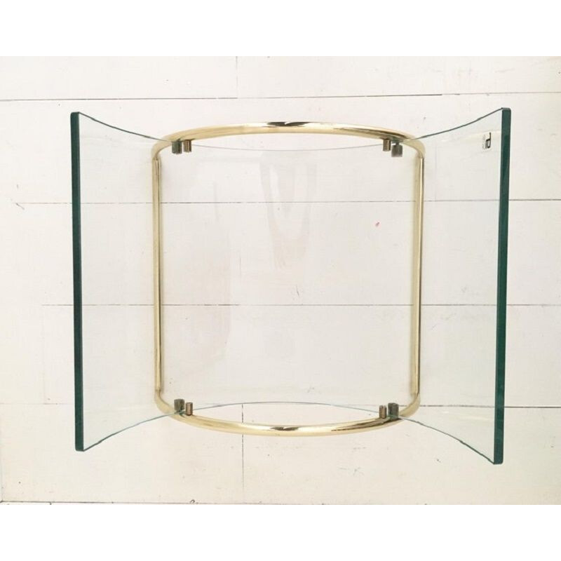Vintage Italian magazine rack in brass and glass by Galotti and Radice
