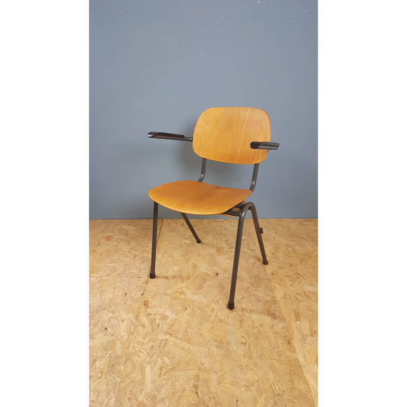 Set of 6 vintage industrial chair in wood and metal 1960