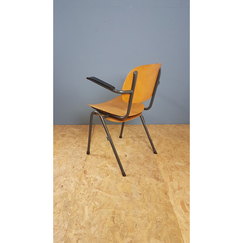 Ensemble de 6 chaises vintage industrielles en bois et métal 1960