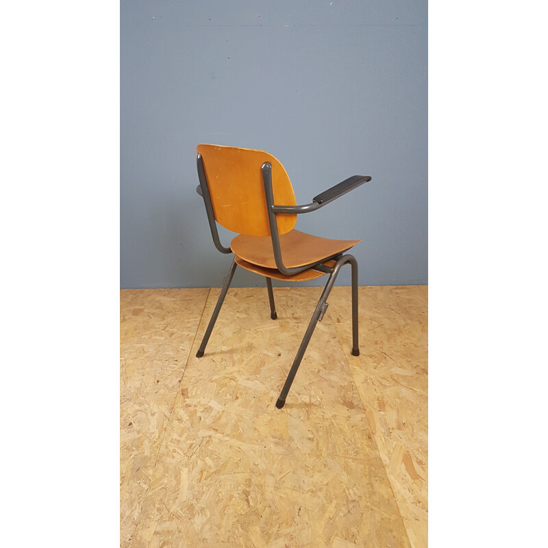 Set of 6 vintage industrial chair in wood and metal 1960