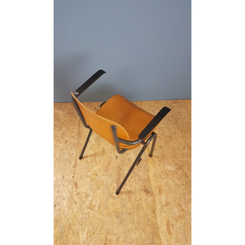 Ensemble de 6 chaises vintage industrielles en bois et métal 1960