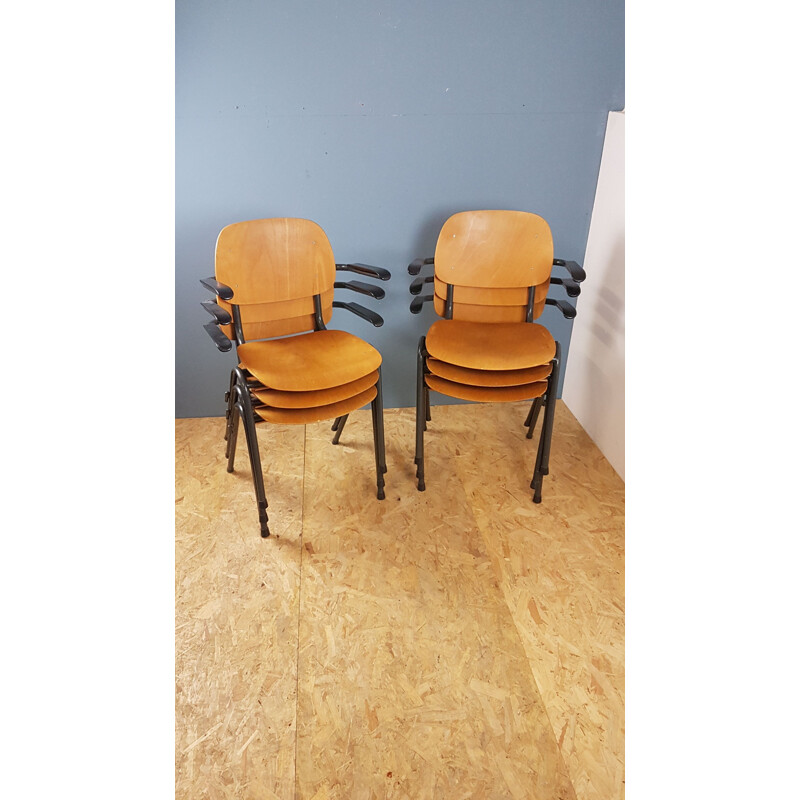 Set of 6 vintage industrial chair in wood and metal 1960