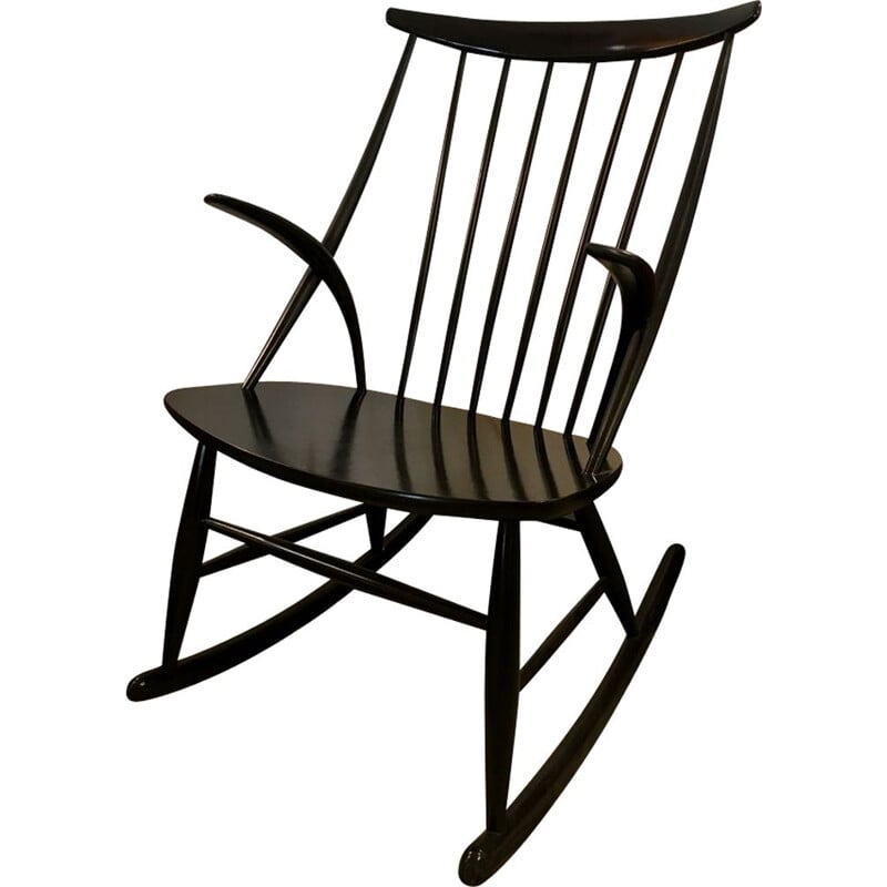 Vintage black rocking chair by Illum Wikkelso for Niels Eilersen