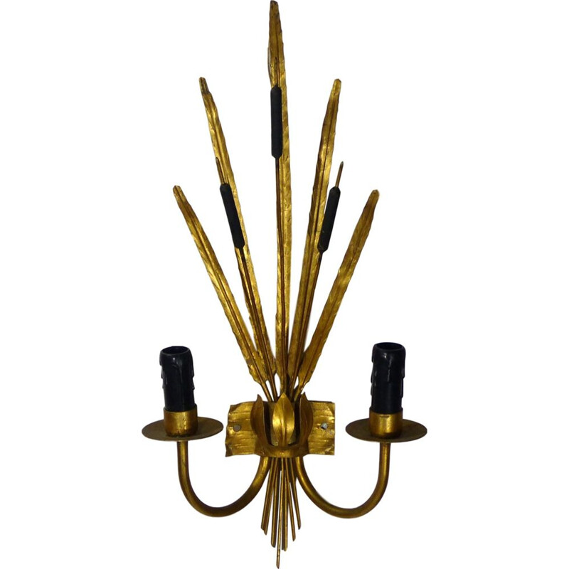 French vintage wall lamp in gold metal and iron 1960