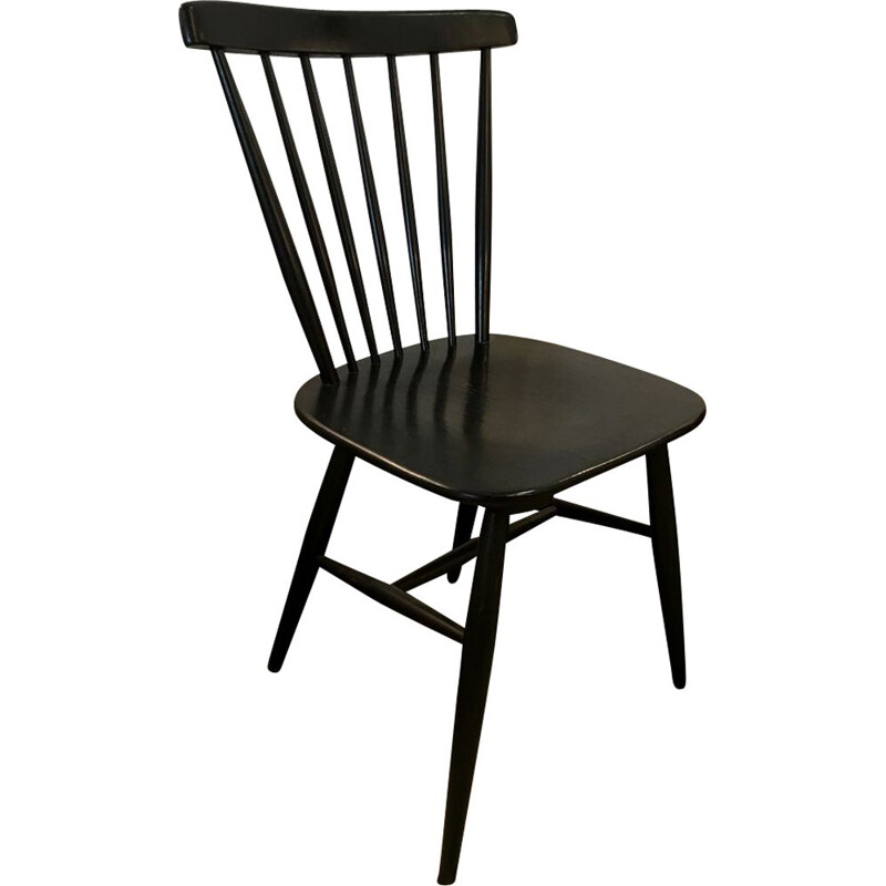 Vintage scandinavian chair in painted black wood 1970 