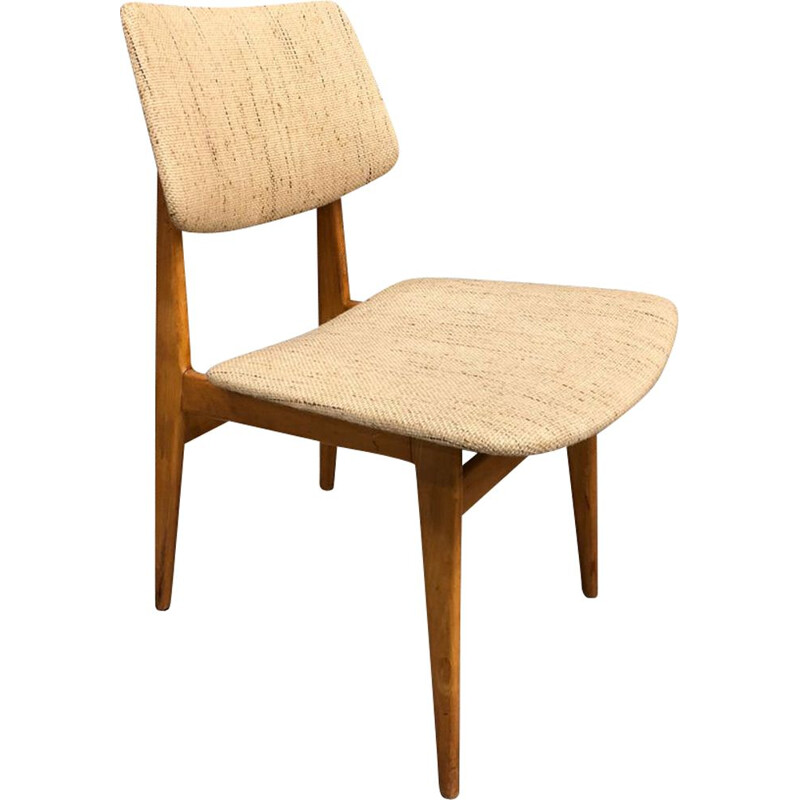 Set of 2 vintage chairs in wool and oak 1950