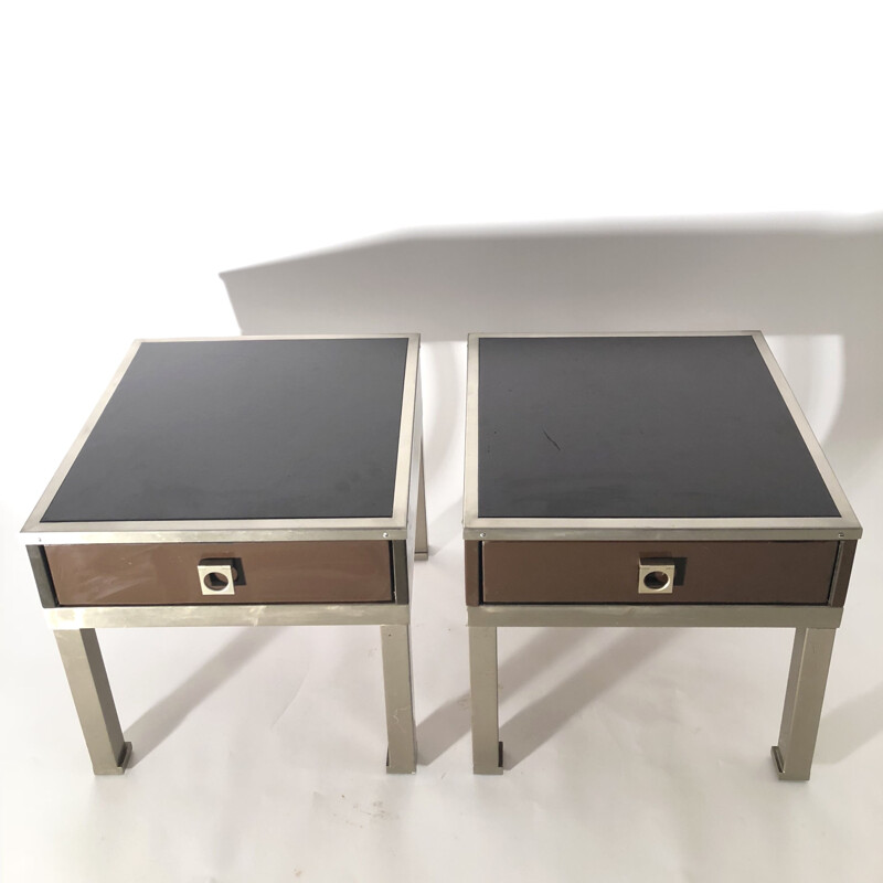 Set of 2 vintage painted bedside tables by Guy Lefèvre