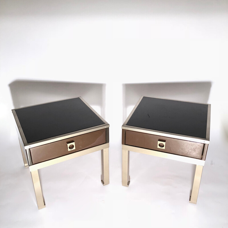 Set of 2 vintage painted bedside tables by Guy Lefèvre