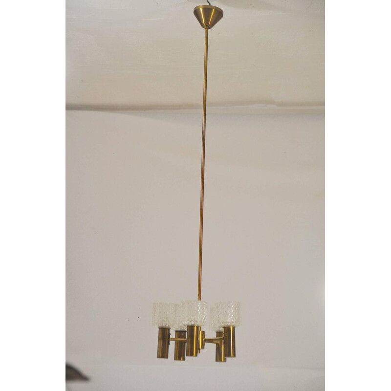 Vintage hanging lamp in brass and glass - 1950s