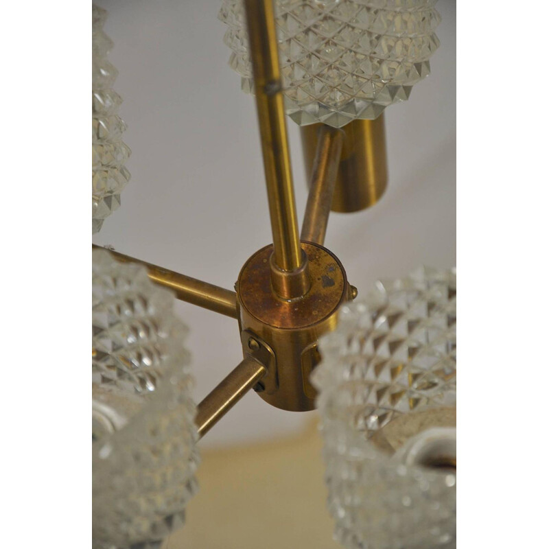 Vintage hanging lamp in brass and glass - 1950s